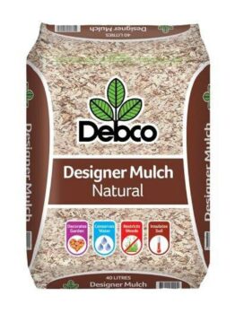 Bag of Debco Designer Mulch Natural 40L. This premium mulch is perfect for decorating gardens, conserving water, restricting weeds, and insulating soil.