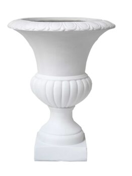 The GardenLite Classic Urn White 51x64cm features a fluted body, ornate rim, and square base—an elegant planter that brings timeless charm to any space.