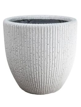 A GardenLite Fluted Cone White decorative pot with indented lines for feature plants