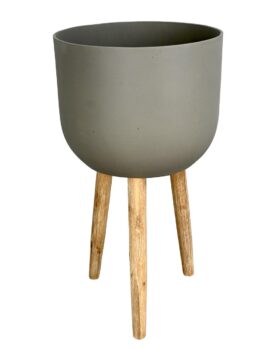 A Grampians Egg Pot with brown wooden Legs decorative pots for plants