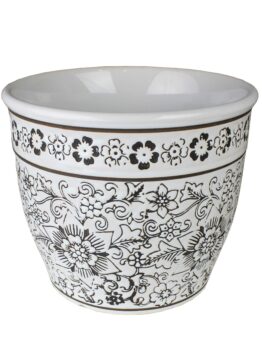 Tang Mini Cover Floral White decorative pot glazed for feature plants black and white
