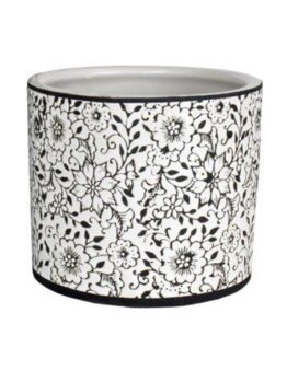 Tang Mini Pot Cylinder Floral Black and White decorative pot for feature plants