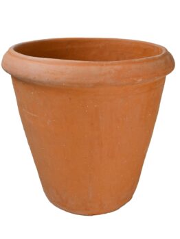 A Terracotta Rolled Rim Cone Traditional pot singular ready for planting plants inside