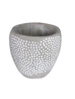 A Dart Dot Planter Cement feature pot grey with white dots decorative