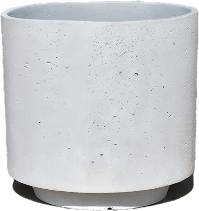 The Grampians Cylinder White S 28x28cm planter features a plain cylindrical shape with a matching saucer and a textured surface decorated with small holes and speckles.