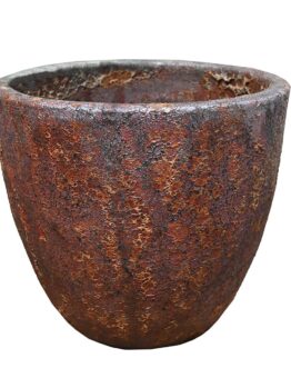A large rusty planter pot on a white background. decorative feature pot brown rustic for plants