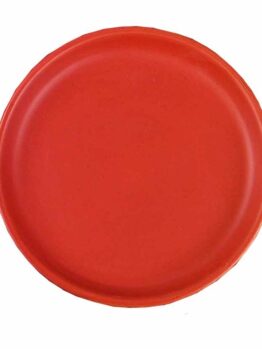 A red pot saucer plate on a white background.