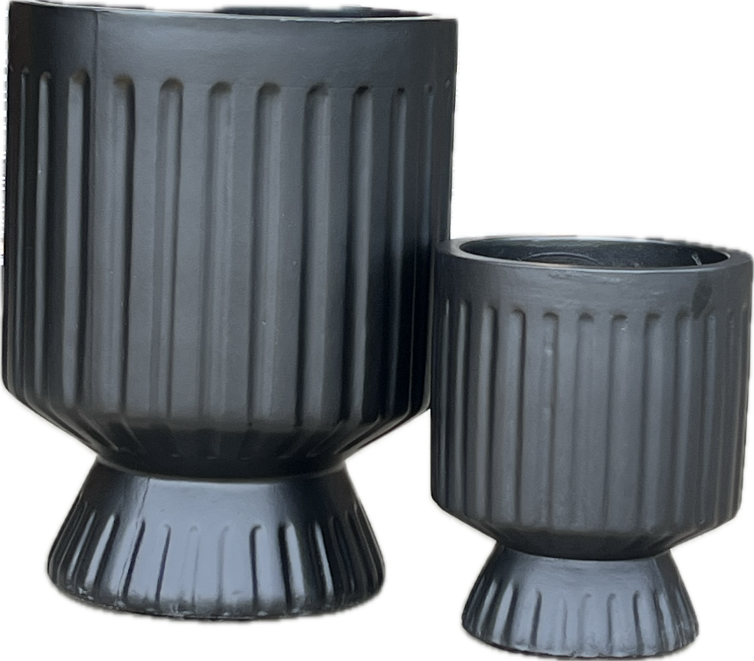 Two Vaucluse Raised Cylinder Black 27x33cm L planters on a white background.