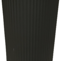 Tall black ribbed cylindrical vase isolated on white background.