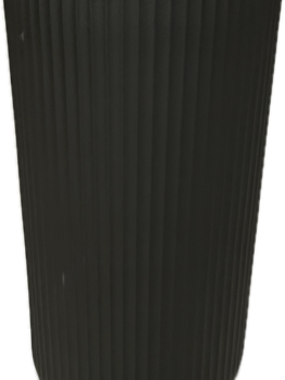 Tall black ribbed cylindrical vase isolated on white background.