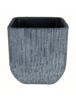 A GeoLite Ribbed Sphere Planter Grey Wash M 36x28cm (Copy) with vertical ridges, a slightly rounded base, and a subtle grey wash finish.