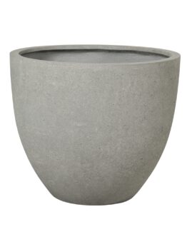 The UrbanCrete Deep Bowl Cement S70x61cm features a plain, gray, rounded design with a smooth finish and a wide opening at the top.
