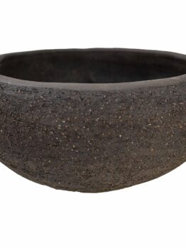 A Terracotta DoubleRim Festoon Traditional bowl with a textured, dark stone surface, featuring a traditional rounded, wide shape and a smooth rim.