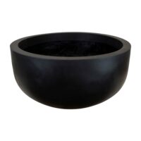 The GeoLite Bowl Planter White Wash M 45x22cm, characterized by its large round shape and smooth surface, makes a striking addition to any space with its elegant wide rim and contrasting black design.