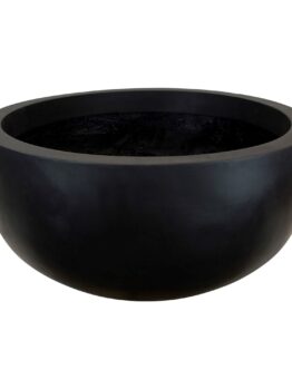 The GeoLite Bowl Planter White Wash M 45x22cm, characterized by its large round shape and smooth surface, makes a striking addition to any space with its elegant wide rim and contrasting black design.