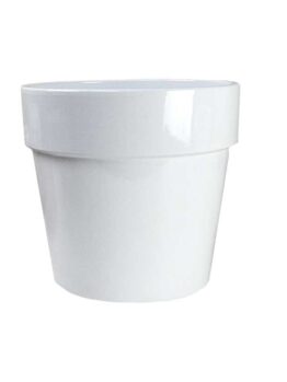 A GeoLite Lined Tall Cylinder Grey Wash S flower pot, plain white ceramic with a subtle grey wash finish, isolated on a white background, measures 33x44cm.