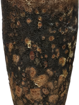 A tall, textured brown and black ceramic vase with a rustic, mottled appearance reminiscent of the Seafoam Cylinder Planter Dark Grey M 30x30cm.