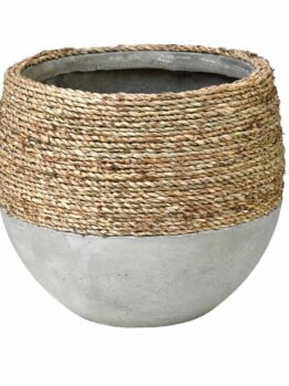 The UrbanGrass Bowl S 31x14cm planter features a stylish design with a smooth gray concrete base and a textured, woven rope upper half.
