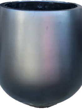 The Vaucluse Sphere Pot Black 50x55cm is a large, smooth, rounded planter with a shiny metallic gray finish and an open top, perfect for making a statement in any garden or indoor space.