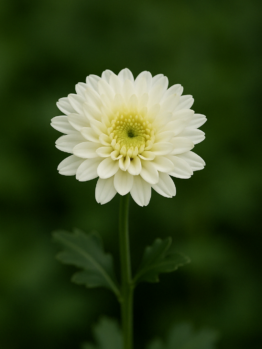 Chrysanthemum ‘Milkshake Coconut’ in a 6" pot features a single white bloom with a green center on a long stem, set against a blurred green background—ideal for brightening up any space.