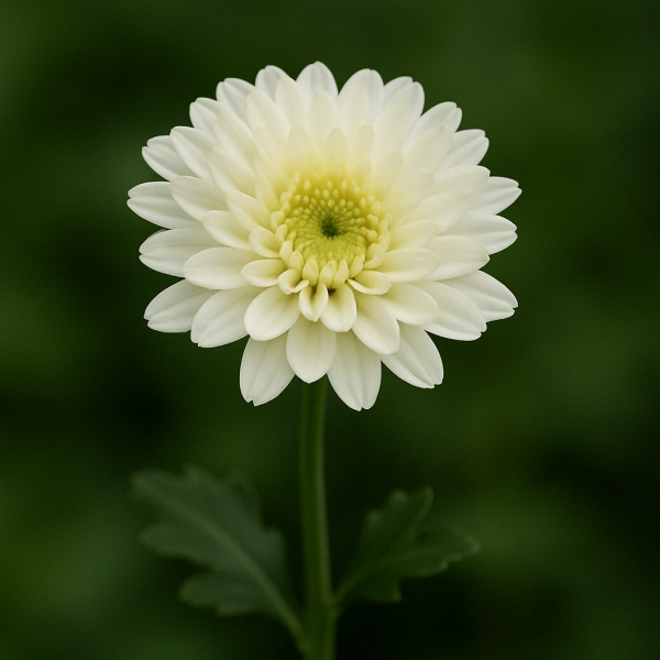 Chrysanthemum ‘Milkshake Coconut’ in a 6" pot features a single white bloom with a green center on a long stem, set against a blurred green background—ideal for brightening up any space.
