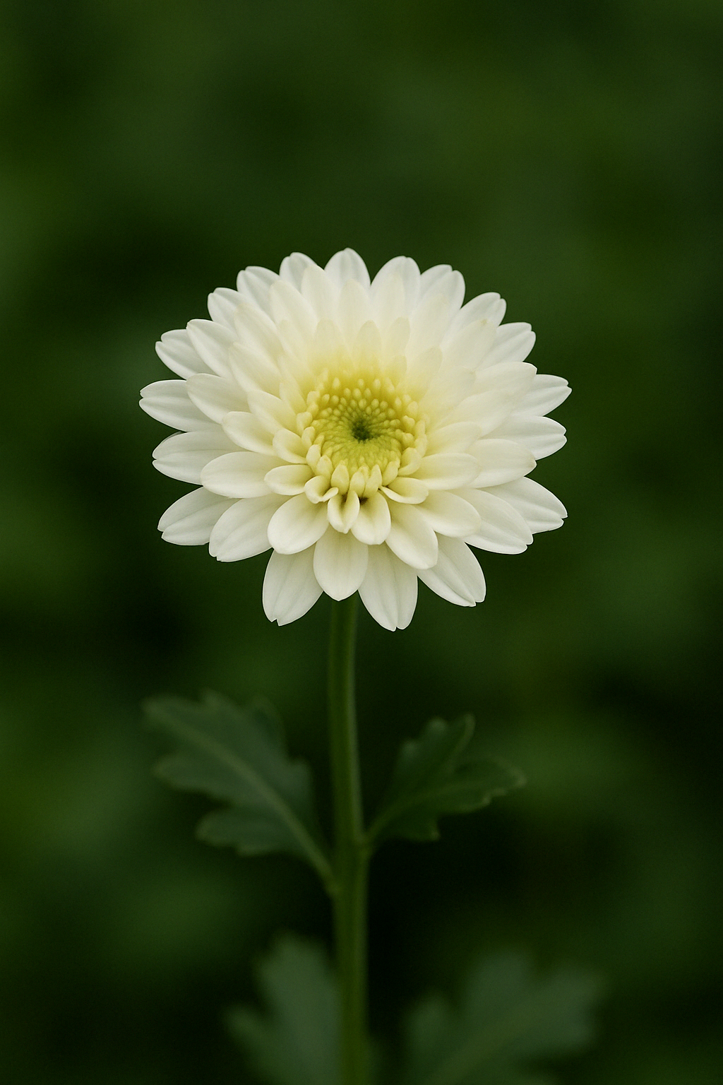 Chrysanthemum ‘Milkshake Coconut’ in a 6" pot features a single white bloom with a green center on a long stem, set against a blurred green background—ideal for brightening up any space.