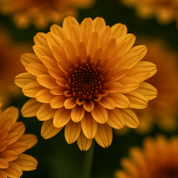 Chrysanthemum ‘Milkshake Papaya Orange’ in a 6" pot, shown in bloom with vibrant flowers and a dark green background—ideal for adding color to any space.
