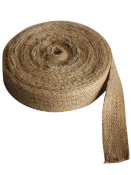 A coarse, brown burlap strip is partially unrolled beside the Garden Stake Bamboo 18-20mm Thick x 1800mm—perfect for wrapping stakes up to 1800mm for extra protection and support.