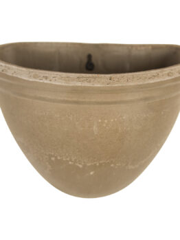 Eurocotta Wall Planter Basalt, semi-circular and smooth-textured, made of ceramic or clay, measures 18x14cm and features a small hanging hole on the back.