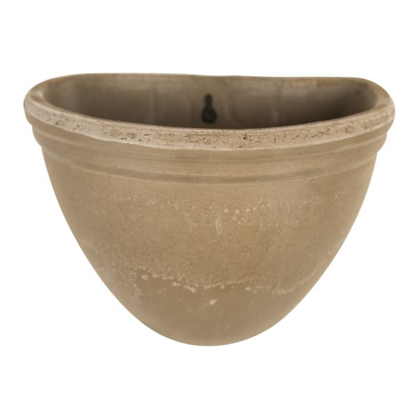 Eurocotta Wall Planter Basalt, semi-circular and smooth-textured, made of ceramic or clay, measures 18x14cm and features a small hanging hole on the back.