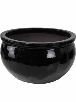 A round, glossy blue Glazed Flat-Rim Bowl XL (46x26cm) with thick walls and a wide opening, set against a plain white background.