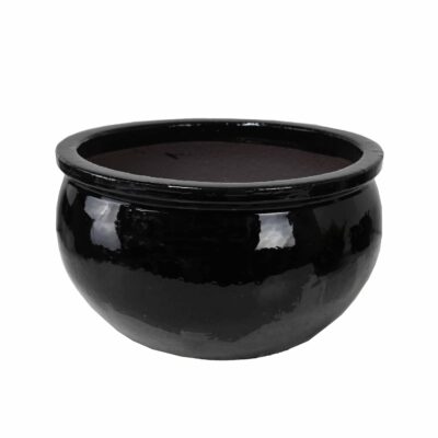 A round, glossy blue Glazed Flat-Rim Bowl XL (46x26cm) with thick walls and a wide opening, set against a plain white background.