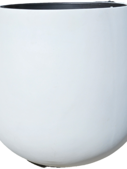 A large, round, white planter with a smooth surface and an open top, shown against a plain background.