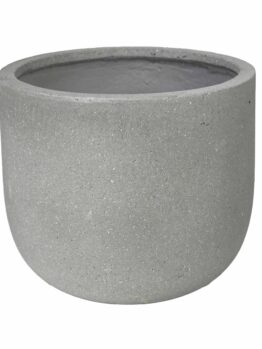 A plain, round, light gray concrete planter pot with a smooth surface and no decorations, shown empty against a white background.
