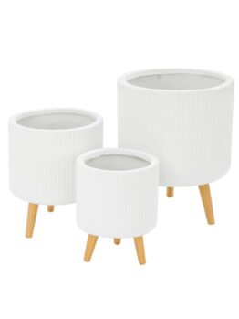 GardenLite Torino Corrugated Cylinder White with Legs L 41x37cm