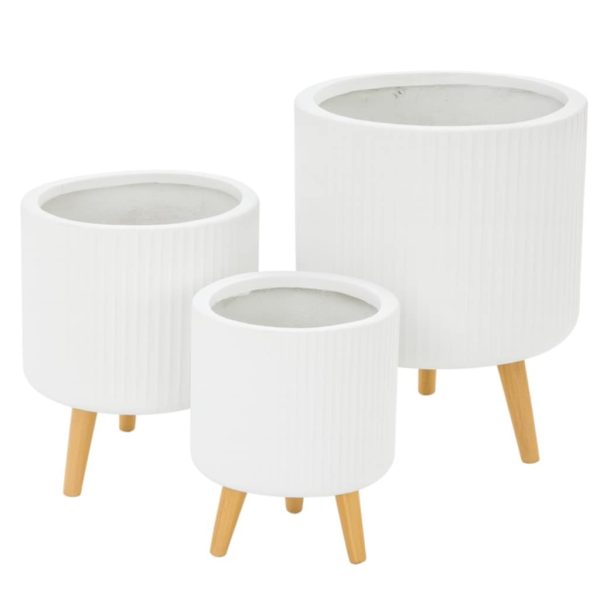 GardenLite Torino Corrugated Cylinder White with Legs L 41x37cm
