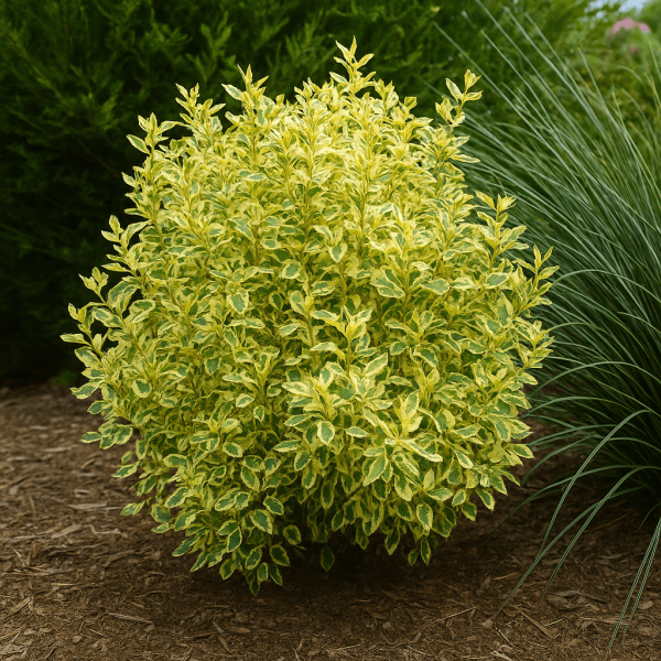 Goodenia 'Lighten Up™' Hop Bush in a 15cm pot features dense, yellow-green variegated leaves that brighten mulched garden beds and look stunning among green plants. Ideal for pots or adding vibrant colour to landscape plantings.