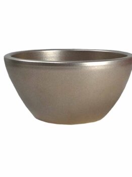 A metallic bowl with a matt finish, wide opening, and rounded sides, set against a plain white background.