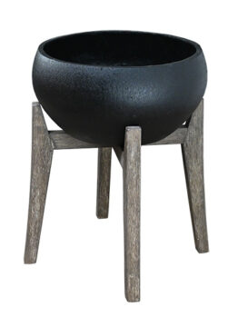 UrbanStyle Bowl with Legs Cement S 40x42cm (Copy), displayed on a wooden tripod stand against a white background.