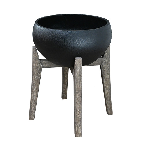 UrbanStyle Bowl with Legs Cement S 40x42cm (Copy), displayed on a wooden tripod stand against a white background.