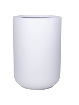 A plain, white cylindrical plant pot with a smooth surface, displayed on a white background.