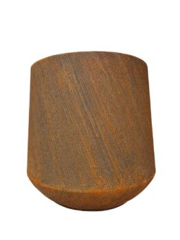 A round, rust-coloured planter with a textured diagonal striped pattern and a slightly tapered base—the GardenLite Torino Tapered Planter Rust (Large)—displayed against a white background.