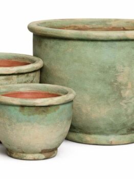 A Seraya Rim Egg ceramic pot in moss green, size large (52x42cm), is displayed on a white background.